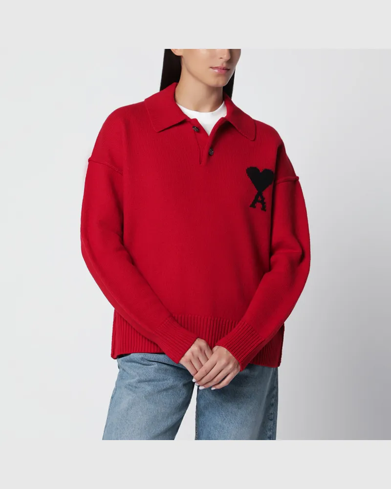 AMI Paris Roter Ami de Coeur Polopullover aus Wolle Red