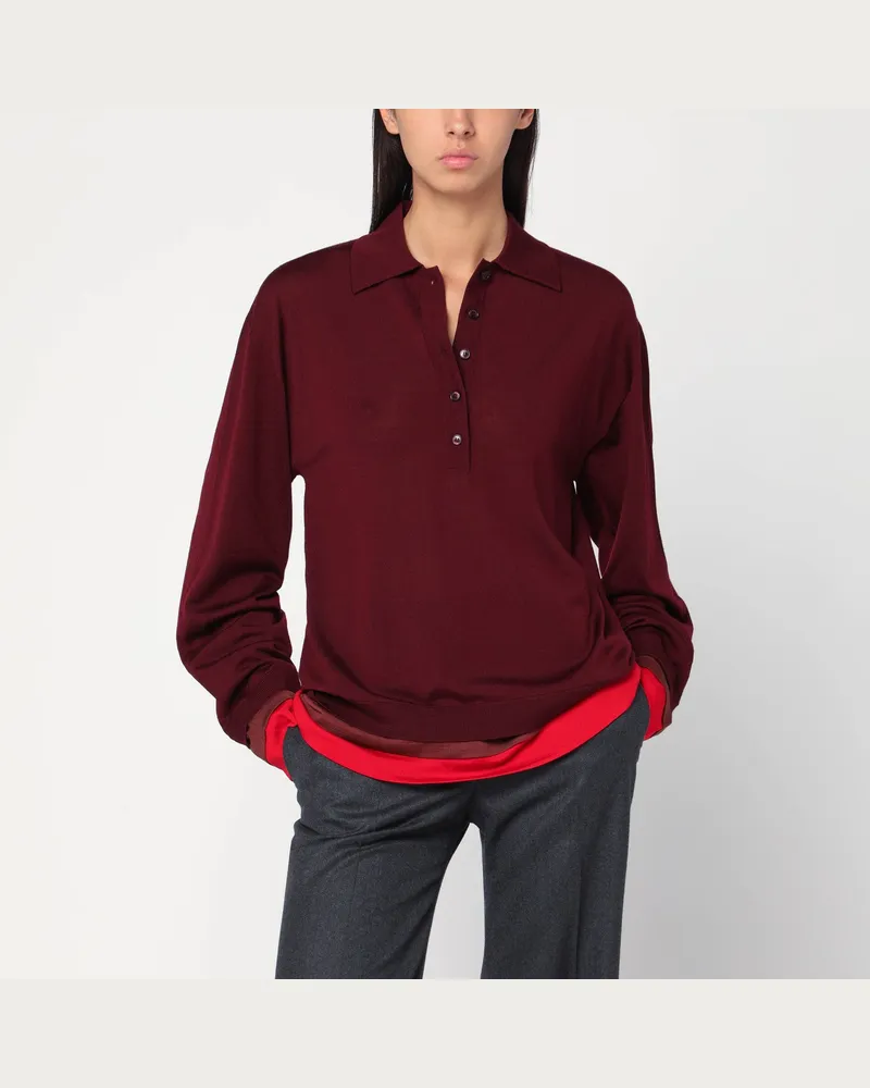 Stella McCartney Mehrlagiges Polo in Bordeaux aus Wolle Red