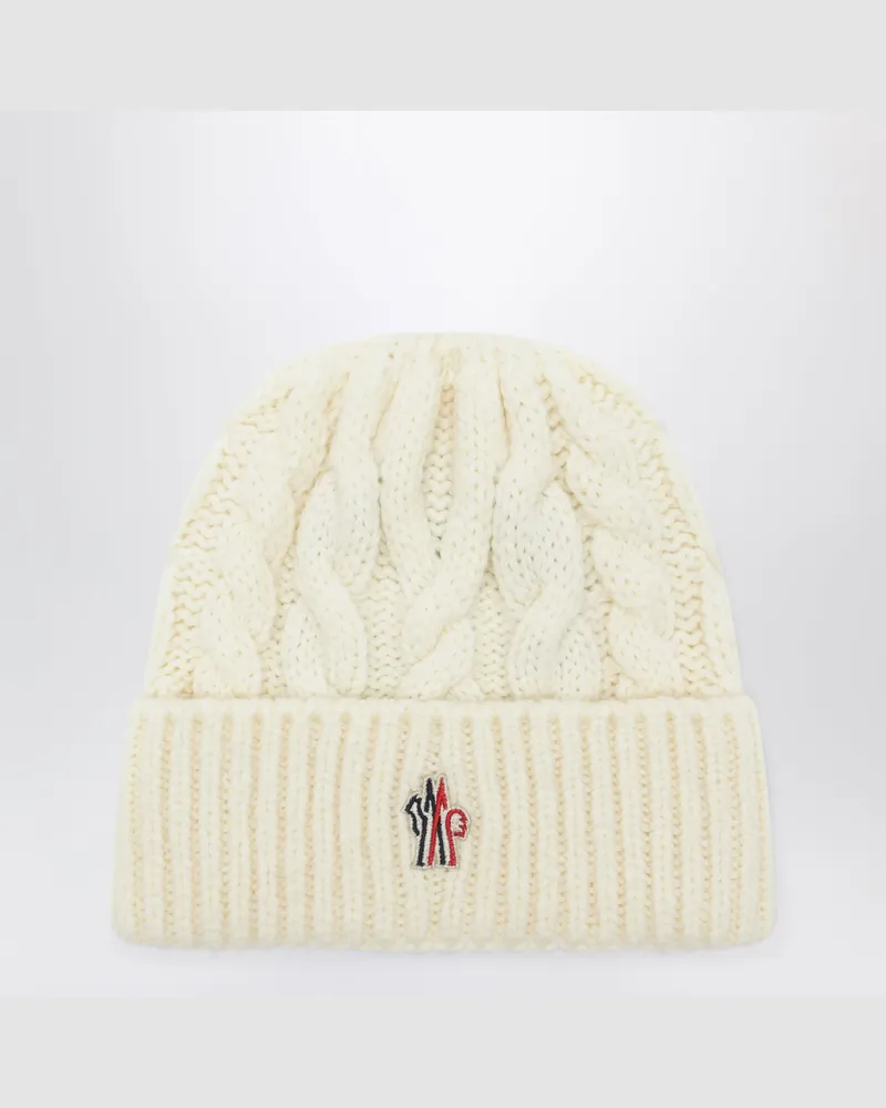 Moncler Elfenbeinweiße Mütze aus Wollmischung White