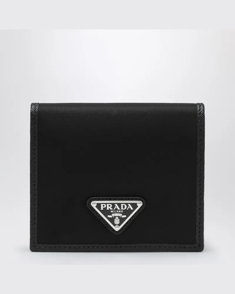 Prada Schwarzes Portemonnaie aus Nylon und Saffiano-Leder Schwarz