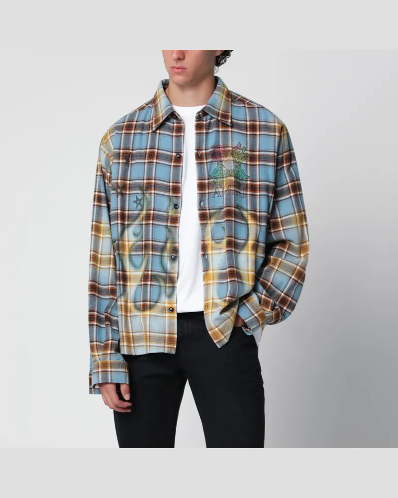 Amiri MA Quad Bleached blaues Flanellhemd aus Baumwolle Multicolor