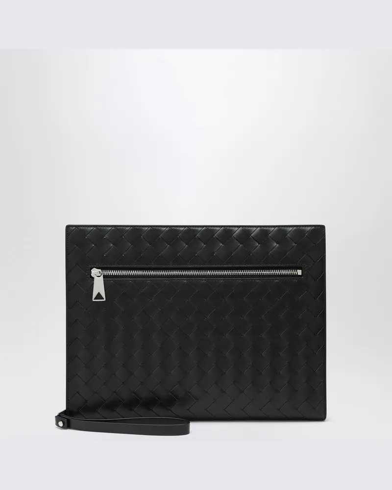 Bottega Veneta Schwarzer Dokumentenhalter mit Flechtmuster Weiß