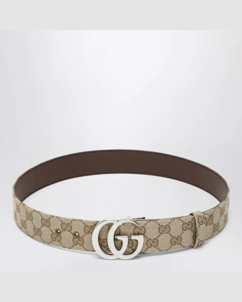 Gucci Flacher Marmont Gürtel aus GG-Gewebe in Sand Beige