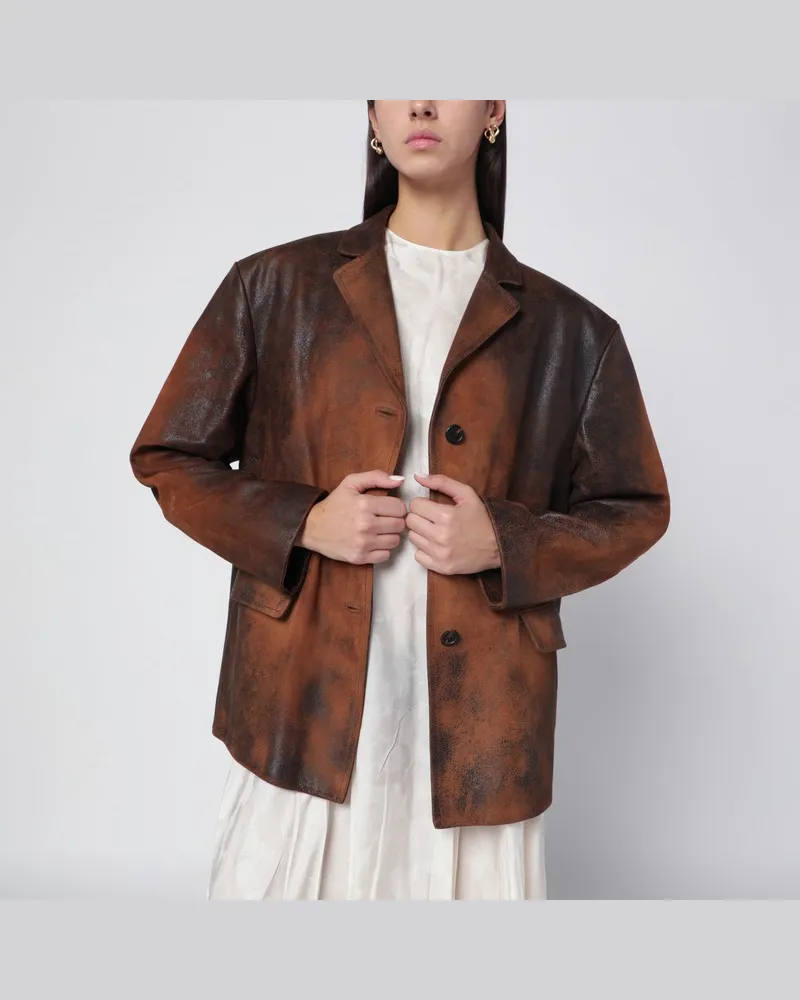 Miu Miu Cognacfarbene gewachste Wildlederjacke Braun