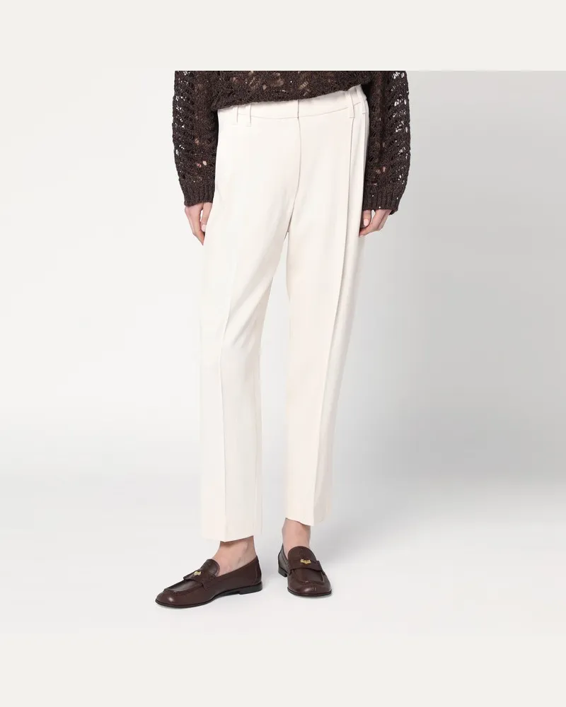Brunello Cucinelli Elfenbeinfarbene Hose aus Viskose Beige