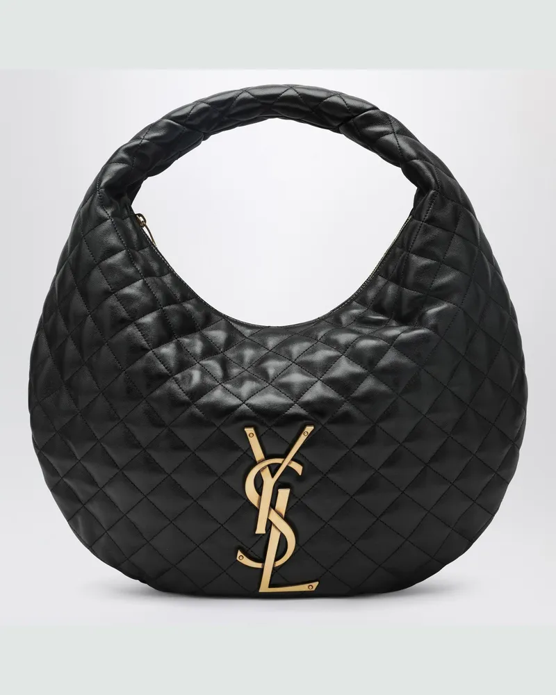 Saint Laurent Schwarze Hobo-Tasche Icare aus gestepptem Leder Black