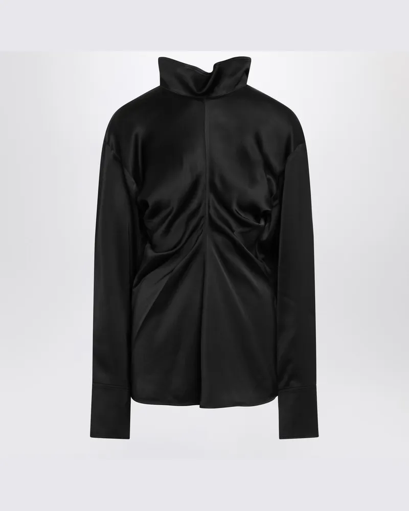 Totême Schwarze Rollkragenbluse aus Crêpe-Satin Schwarz