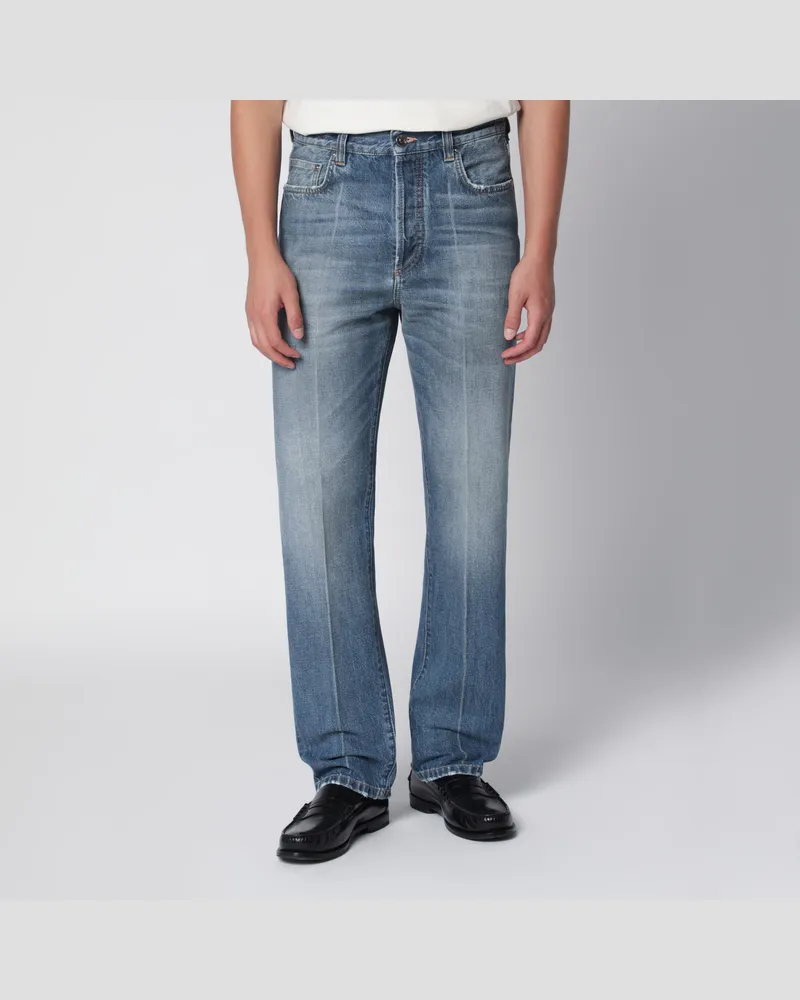 Versace Distressed Straight-Leg-Jeans aus blauem Denim Blue