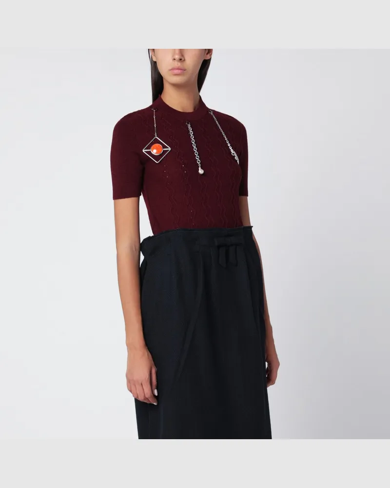 Prada Burgunder Wolle Pullover mit Charms Burgunderrot