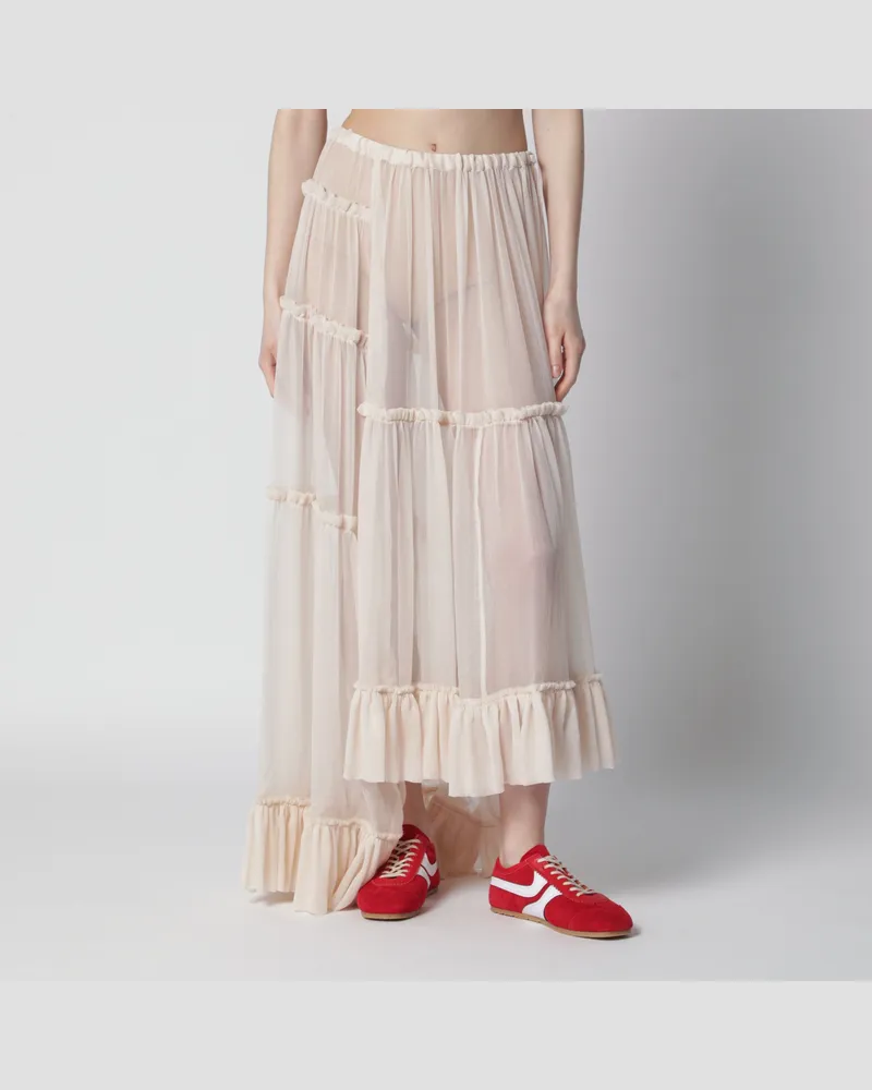 Dries van Noten Halbtransparenter Seidenrock in Écru White