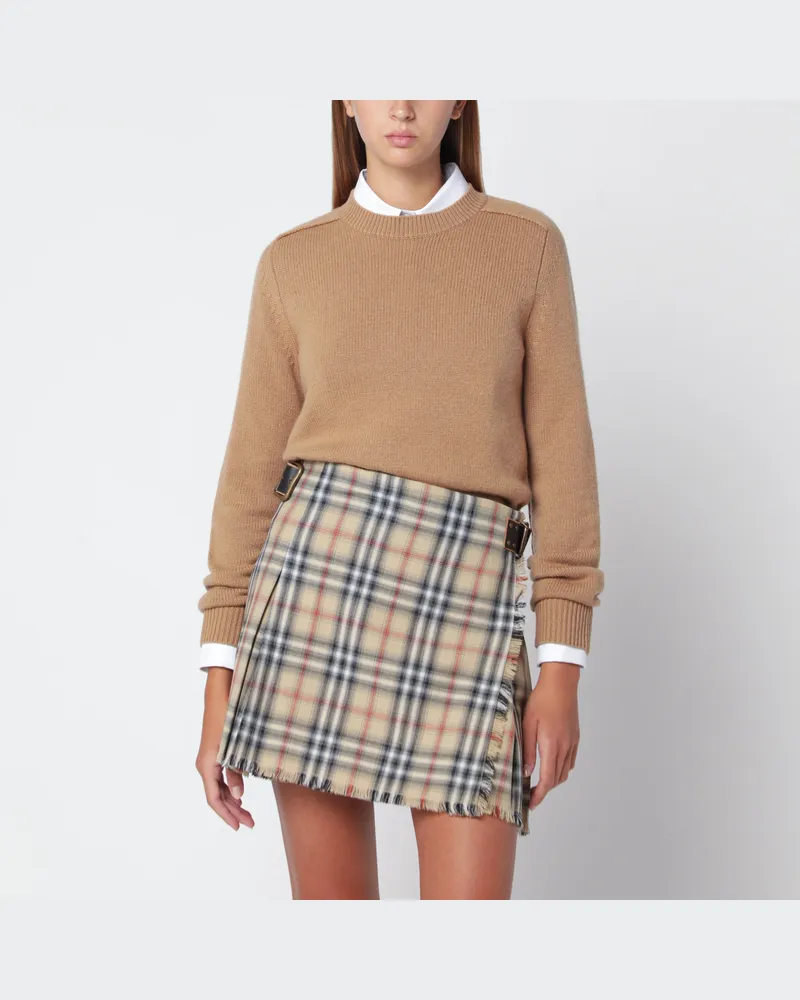 Burberry Karamellfarbener Rundhalspullover aus Kaschmir Brown