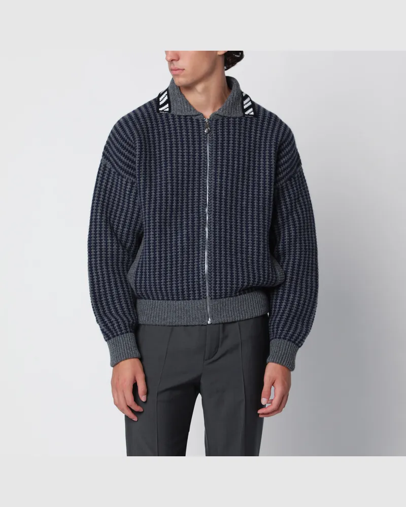 Versace Dunkelgraue Strickjacke aus Wolle mit Reißverschluss Grey