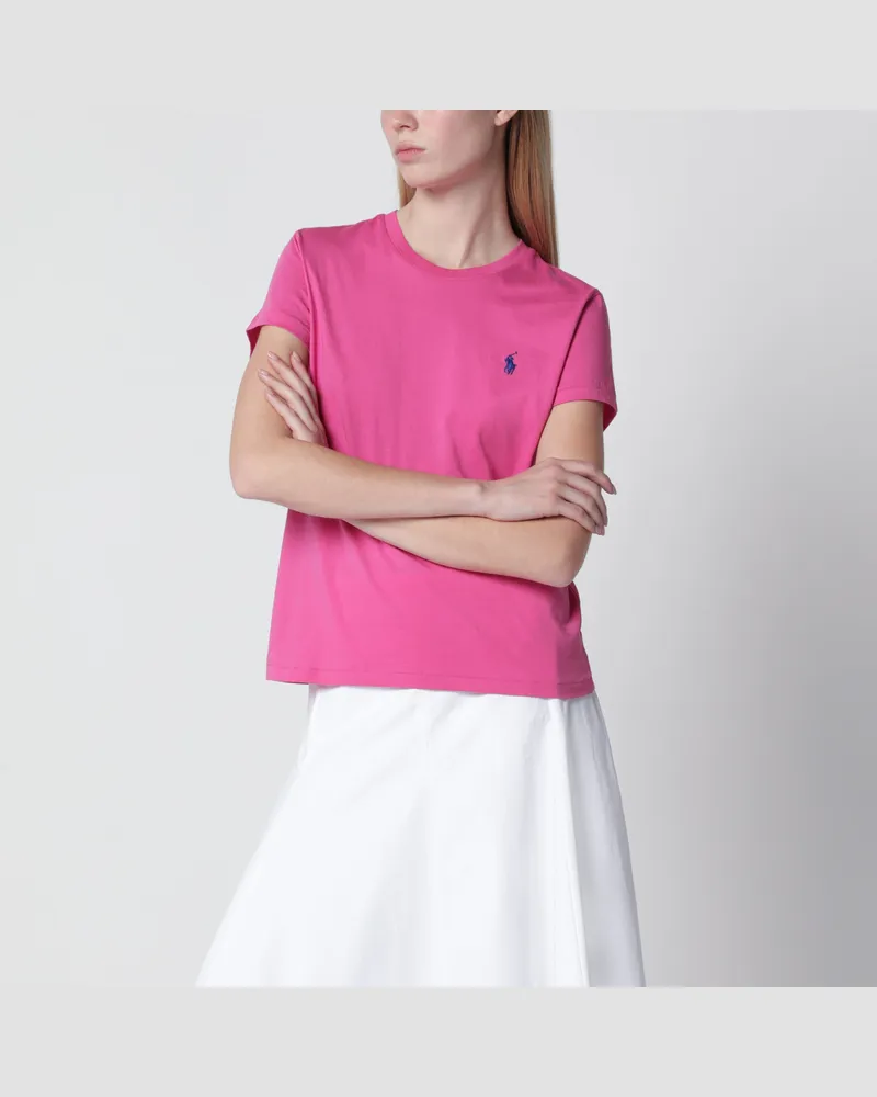 Ralph Lauren Rundhals-T-Shirt mit Pony-Stickerei in Rosa Pink