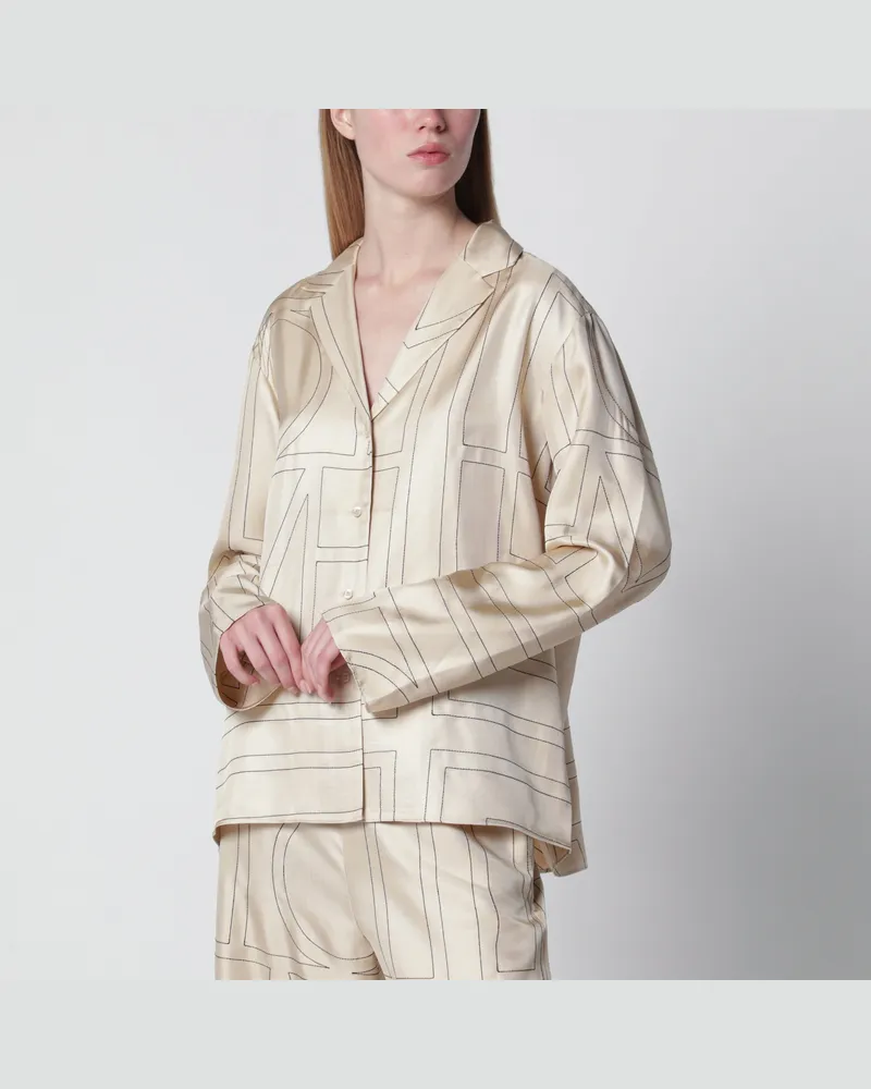 Totême Elfenbeinfarbene Seidenbluse mit Monogramm White