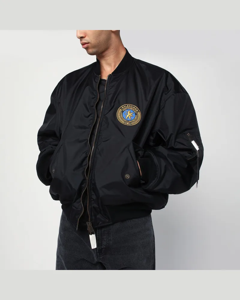 Balenciaga Schwarze Bomberjacke Uniform Merch Large Fit aus Nylon Black