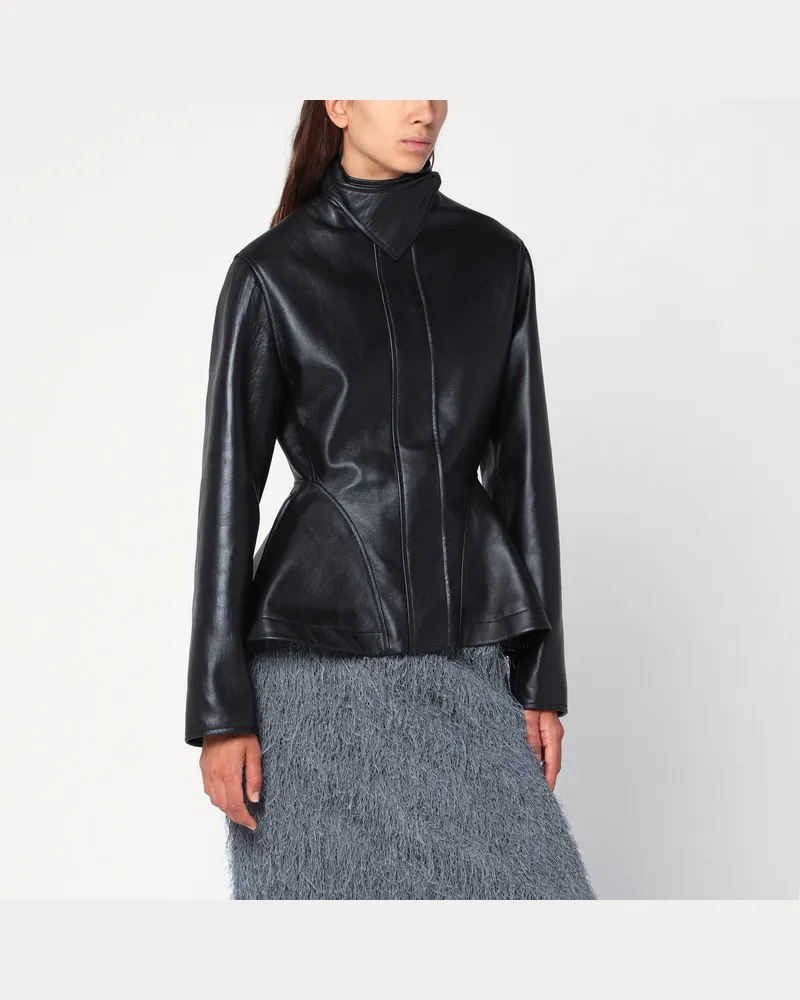 Alaïa Schwarze Peplum-Lederjacke Black