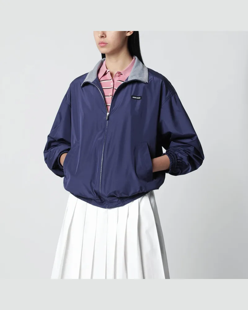 Miu Miu Royalblauer Blouson aus technischer Popeline Blue