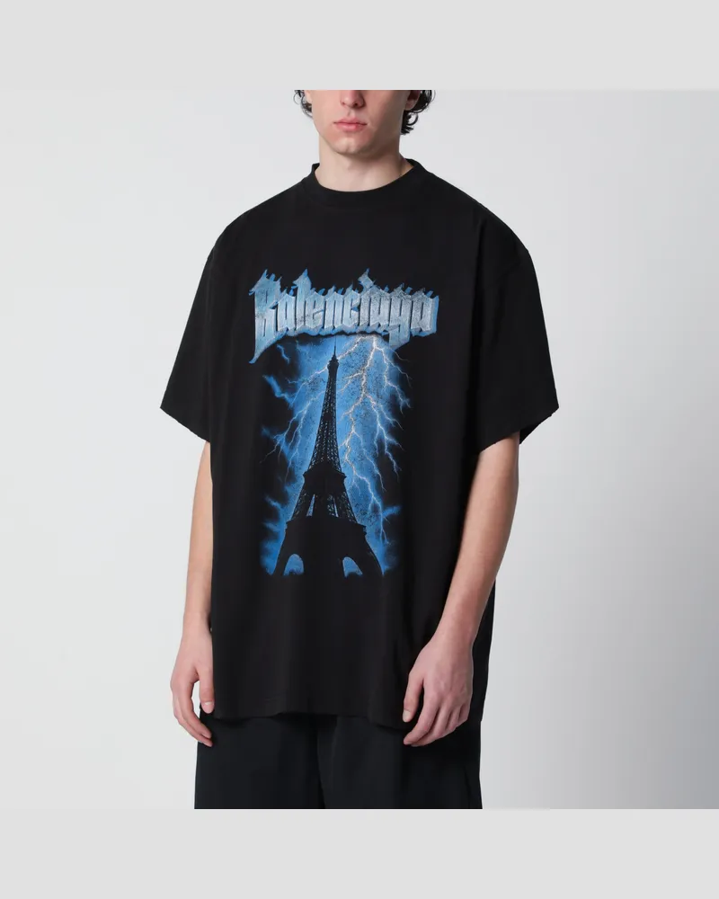 Balenciaga Paris Thunderstorm Oversize-T-Shirt schwarz Black