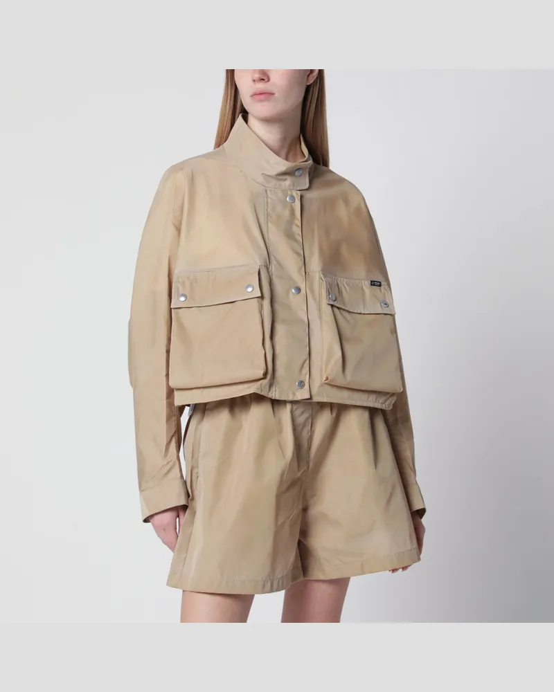 Prada Kurzer Regenmantel aus Re-Nylon in Camel Beige