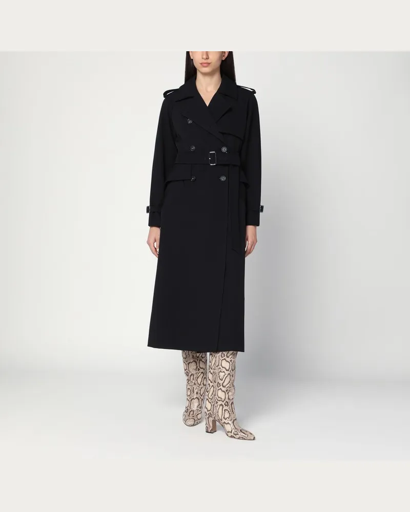 Max Mara Schwarzer langer Trenchcoat in Sable Schwarz