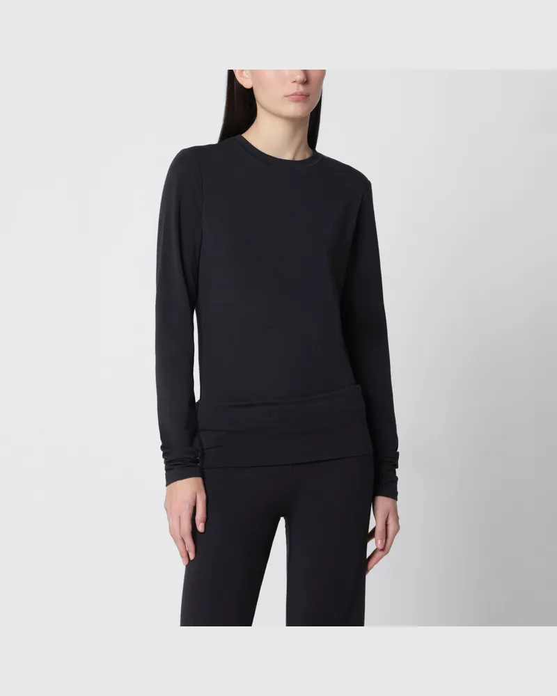 SKIMS Anthrazitgraues Langarm-T-Shirt aus Stretch-Baumwolljersey Black