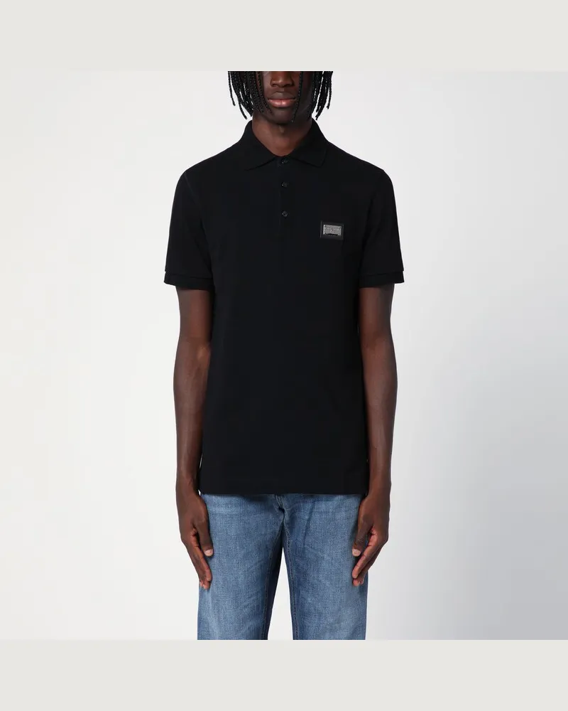 Dolce & Gabbana Schwarzes Poloshirt mit Logoplakette Schwarz
