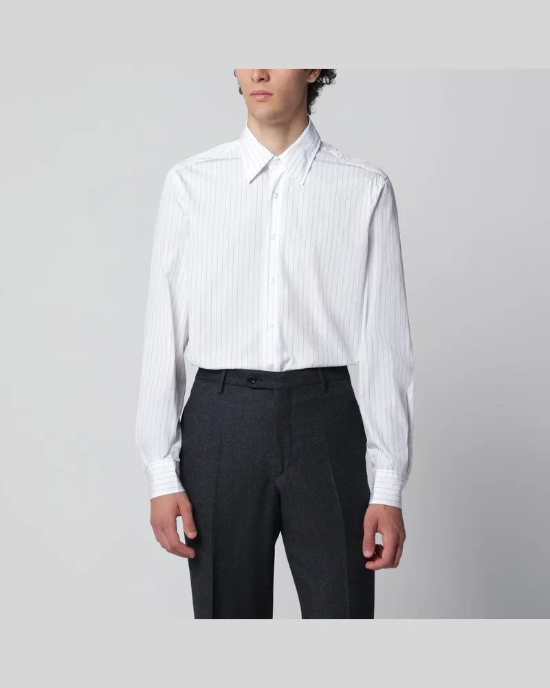 LARDINI Weißes Hemd aus Baumwolle mit feinen Streifen White