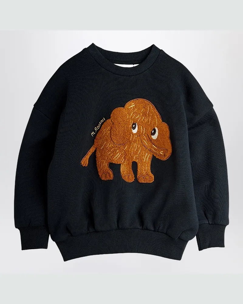 Mini Rodini Schwarzes Sweatshirt mit Chenille-Mammut 