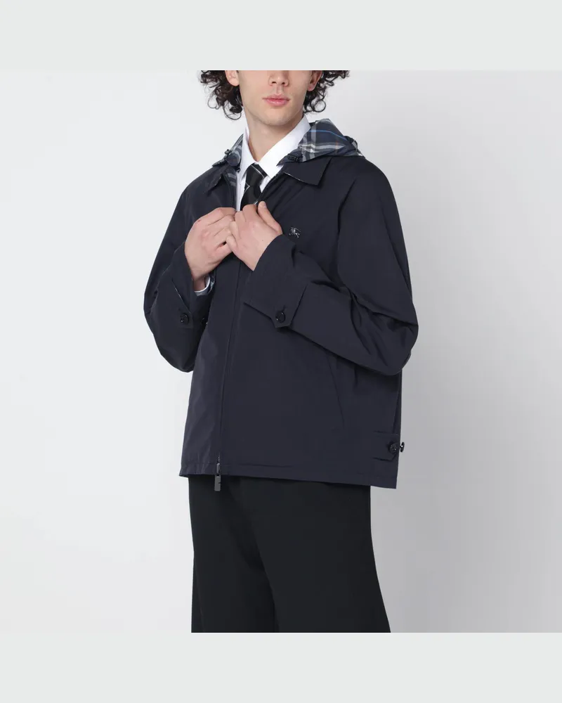 Burberry Blaue wendbare Baumwolljacke mit Check-Muster Blue