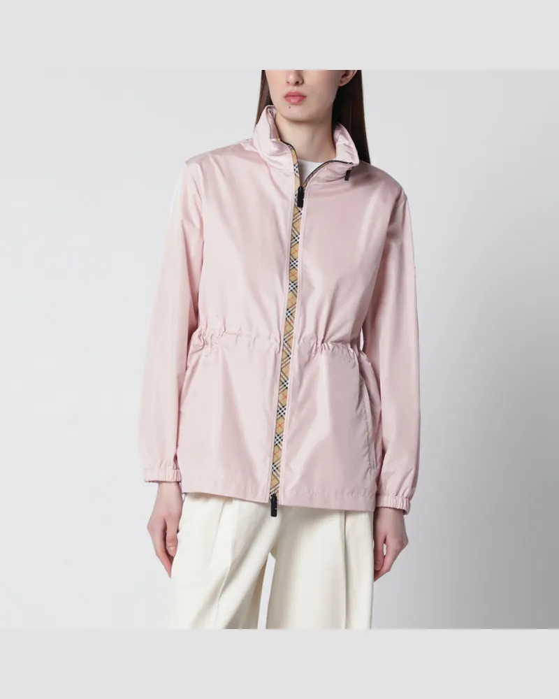 Burberry Kurzer rosa Parka aus Nylon mit Check-Band Pink
