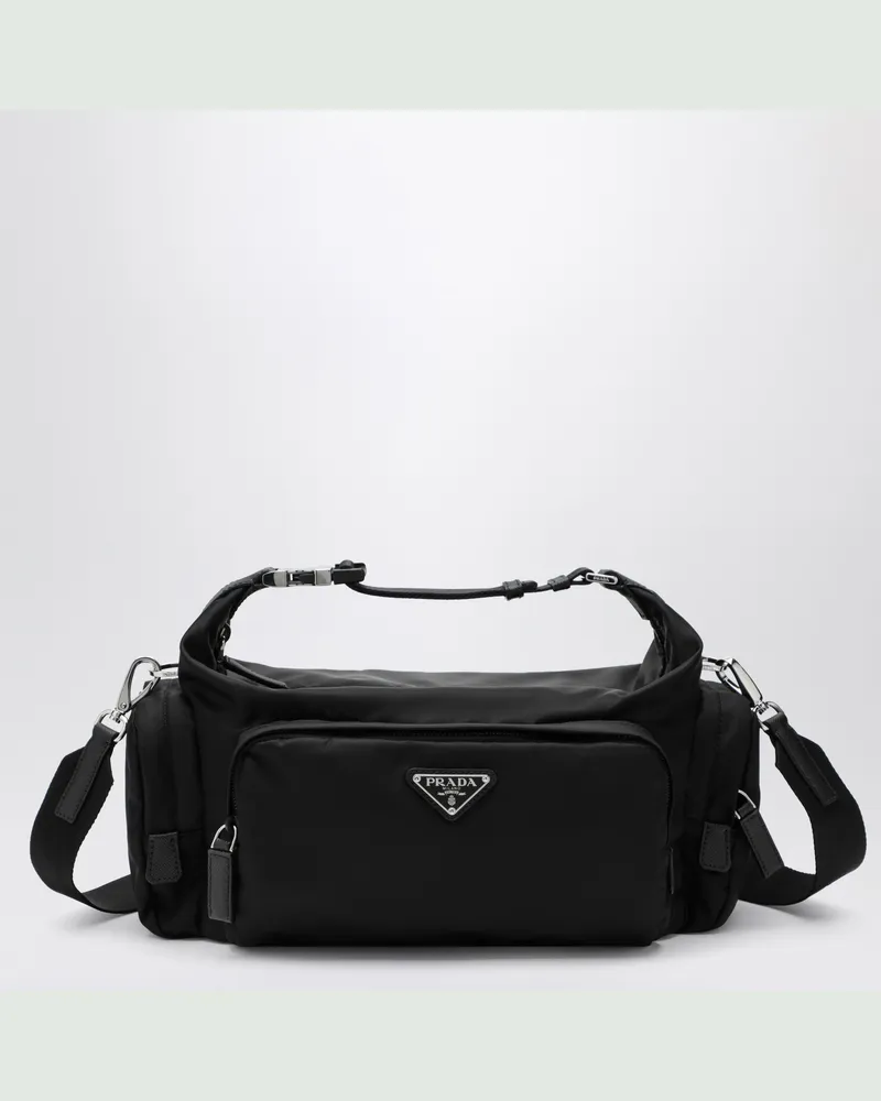 Prada Schwarze Schultertasche aus Re-Nylon und Saffiano Black