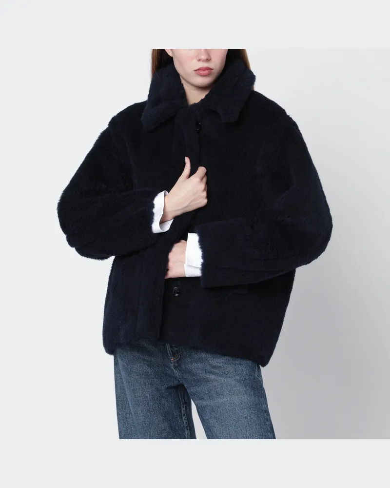 Max Mara Marineblauer Kunstfellmantel Blue