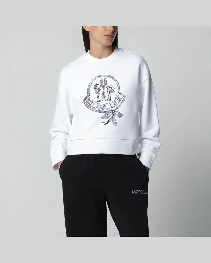 Moncler Weißes Baumwoll-Sweatshirt mit gesticktem Logo White