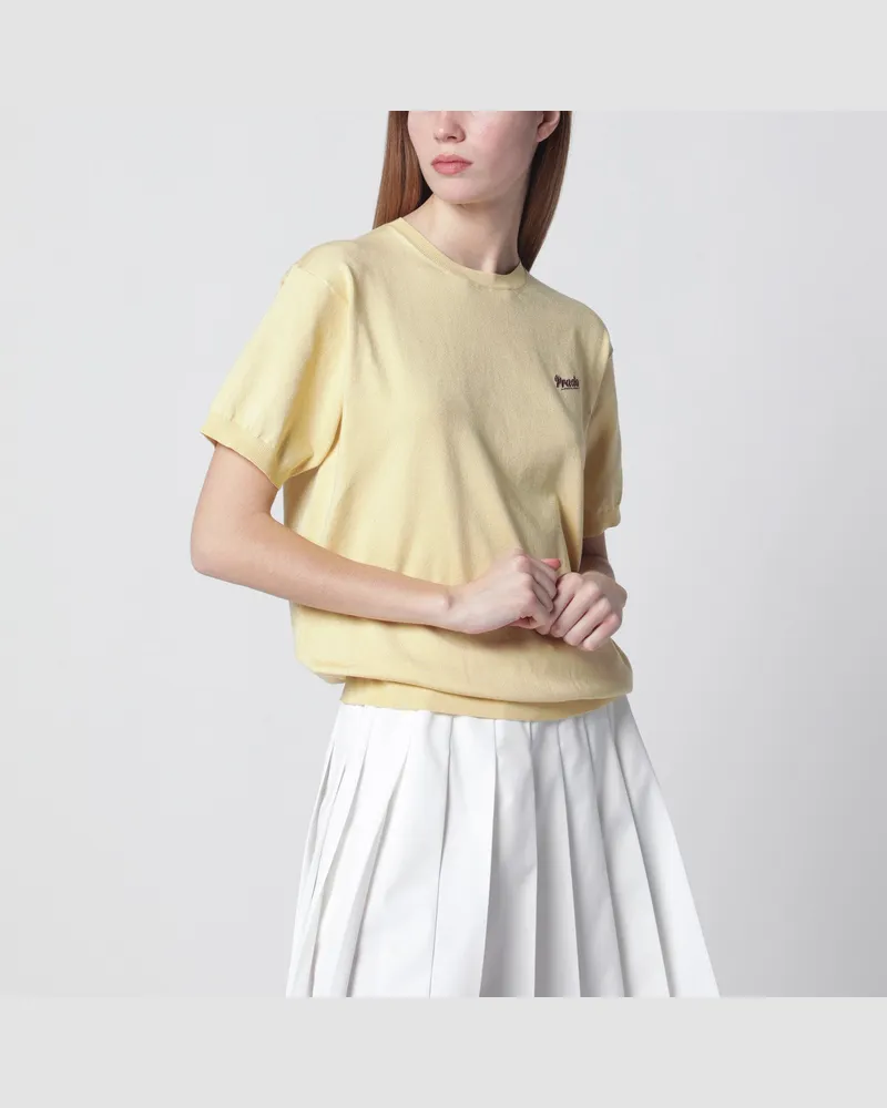 Prada Cremefarbener Pullover aus Seidenmischung mit Logo Beige