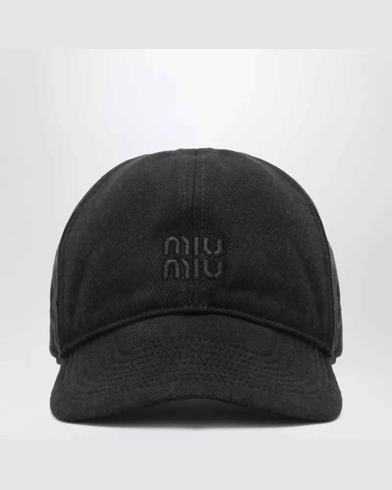 Miu Miu Schwarze Baseballkappe aus Baumwolle Black