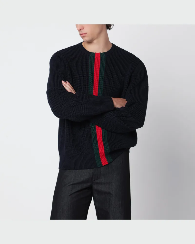 Gucci Blauer Pullover aus Wolle mit Web-Detail Blue