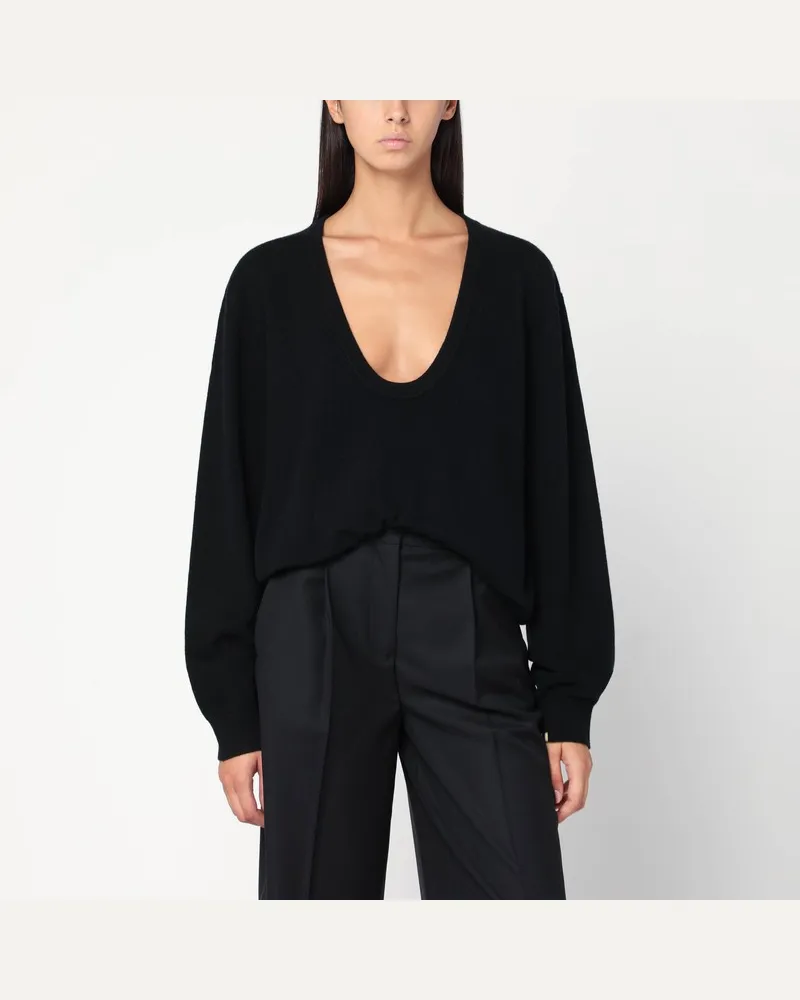 extreme cashmere Grau Cashmere V-Ausschnitt Pullover Schwarz