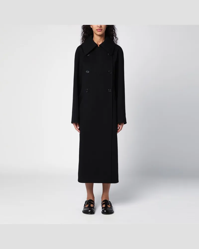 Loewe Schwarzer zweireihiger Mantel aus Wolle Schwarz