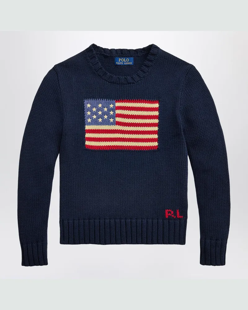 Ralph Lauren Marineblauer Pullover mit Flaggen-Intarsie Blue