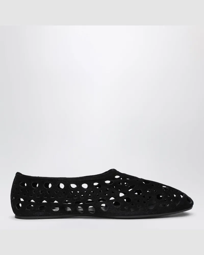 Alaïa Schwarze perforierte Vienne Slippers aus Veloursleder Black