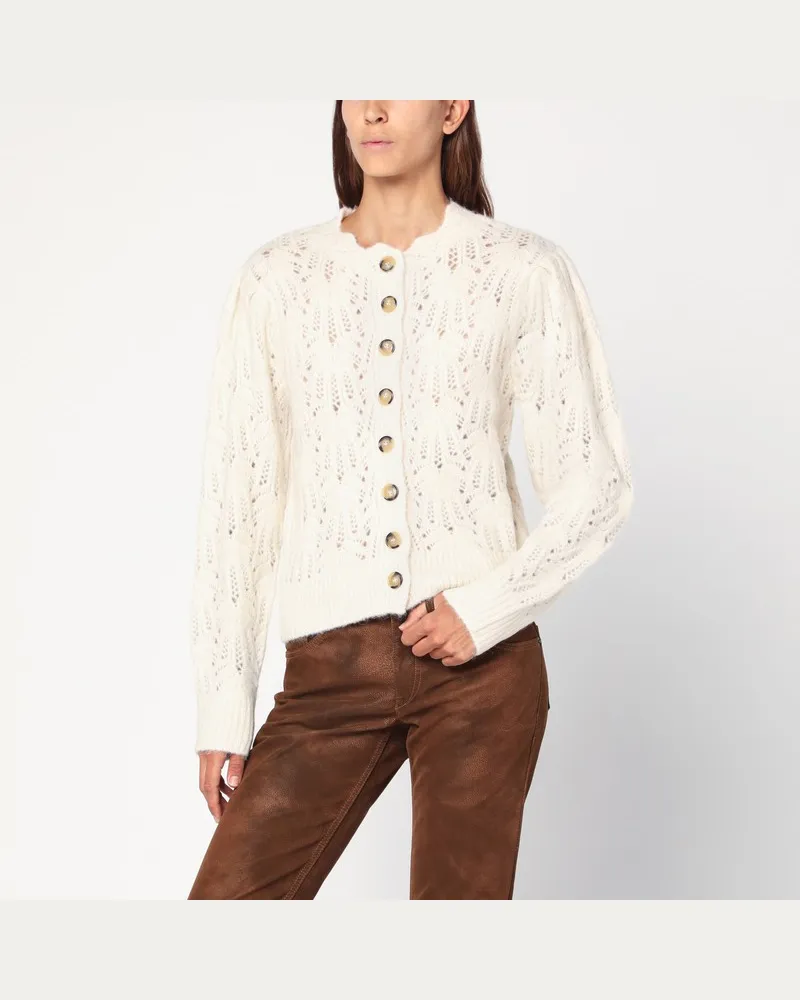 Isabel Marant Offwhite Strickjacke mit Lochmuster aus Alpakamischung Mehrfarbig