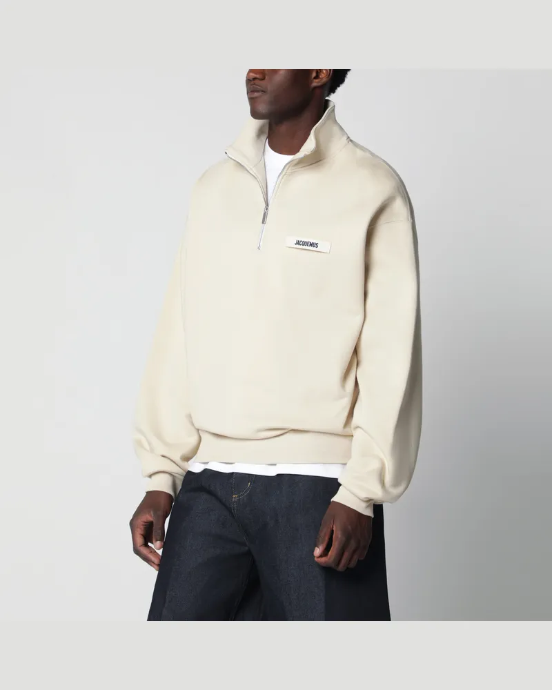 Jacquemus Beiges Sweatshirt mit Stehkragen, Reißverschluss und Grosgrain-Logo Beige