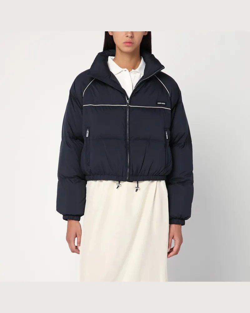 Miu Miu Blaue Daunenjacke mit Logo Mehrfarbig
