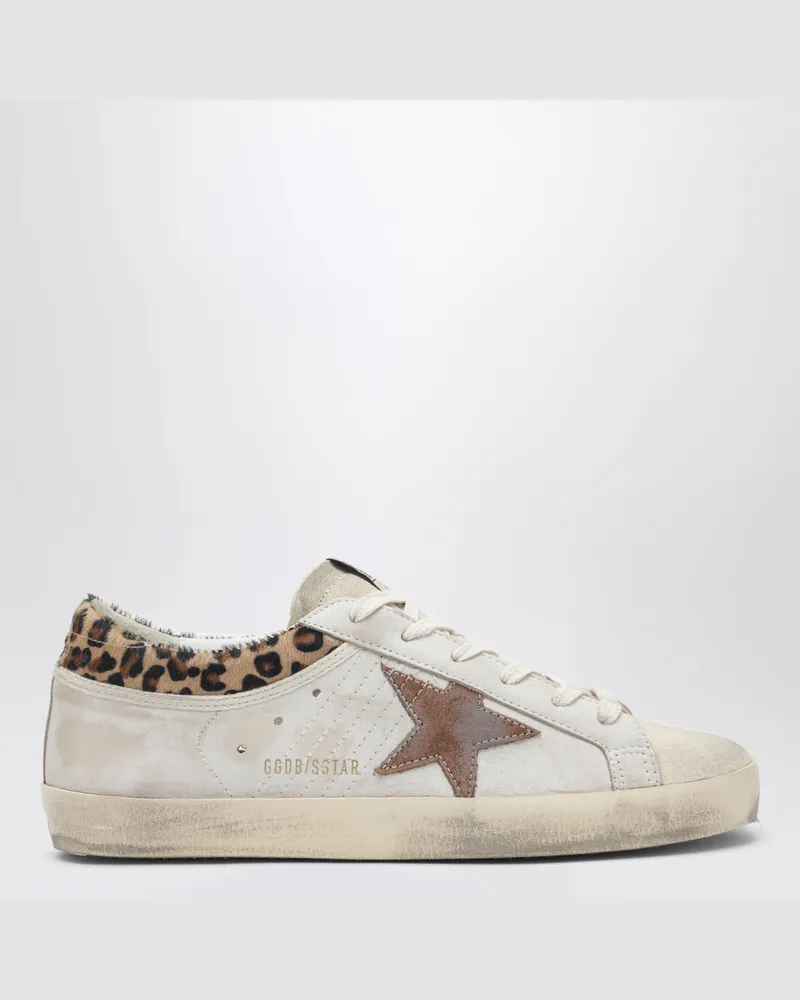 Golden Goose Weiße und beige Super-Star-Sneaker mit Ponyfell-Details Beige