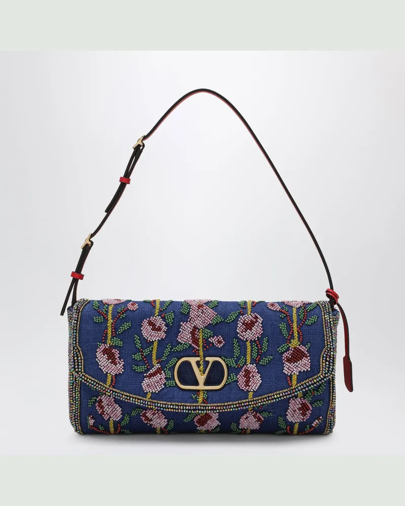 Valentino Garavani Blaue VLogo Signature Tasche mit Perlenstickerei Blue