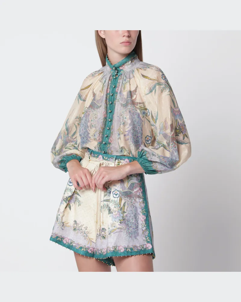 Zimmermann Indra Hemd aus Baumwolle und Seide in Creme Multicolor