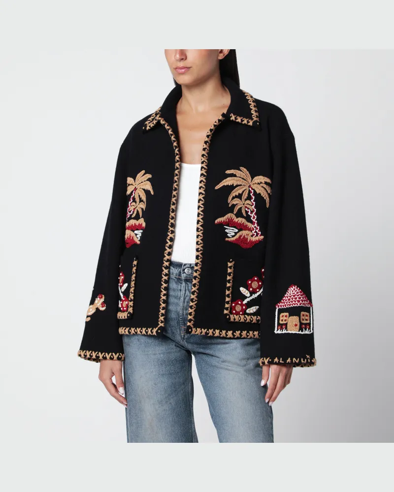 Alanui Remember Me Jacke aus schwarzer Schurwolle Multicolor