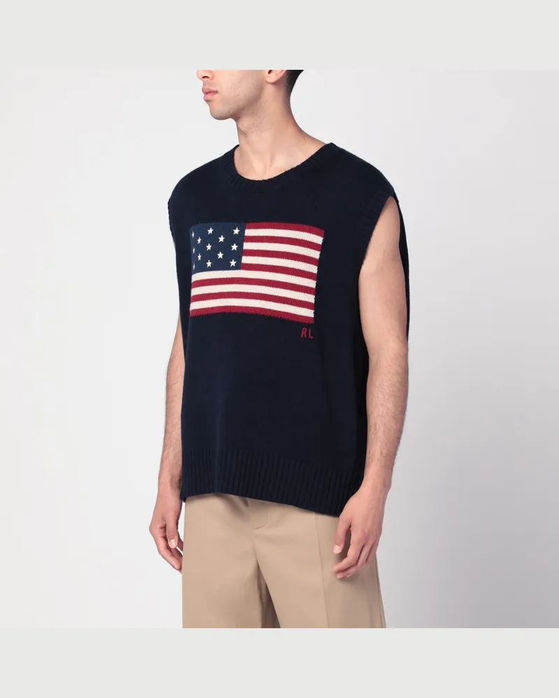 Ralph Lauren Marineblaue Weste mit Flagge Big-Fit Blau