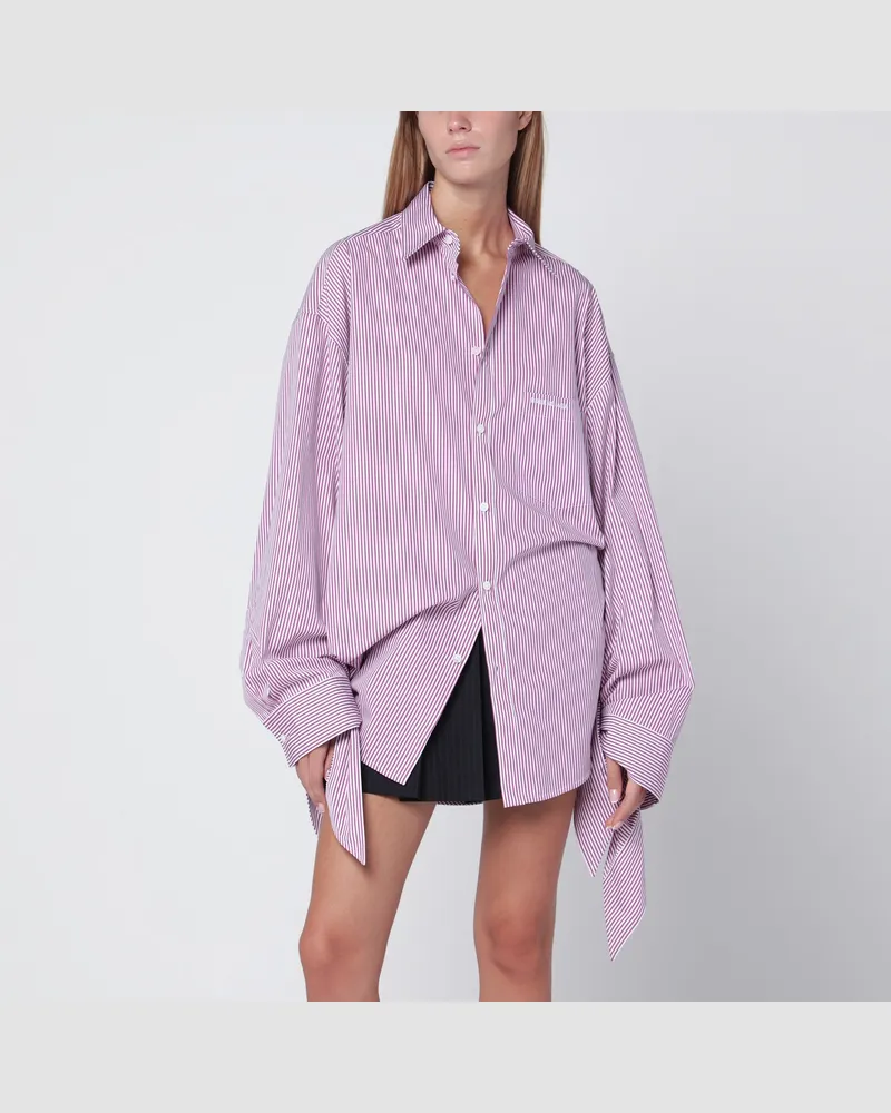 Balenciaga Weiß-pflaumenfarbenes gestreiftes Hemd aus Baumwolle Burgundy