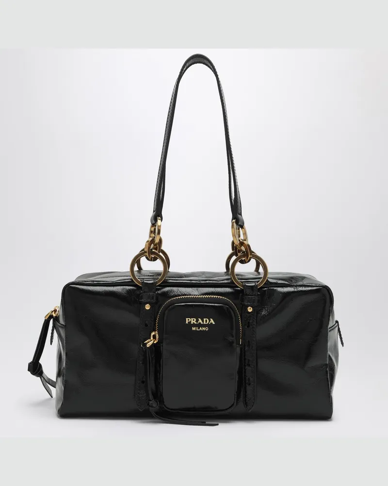Prada Mittelgroße schwarze Leder-Dangle-Tasche Black